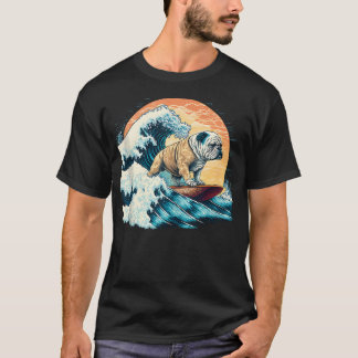 Camiseta Bulldog Inglés Surfando En La Gran Ola De