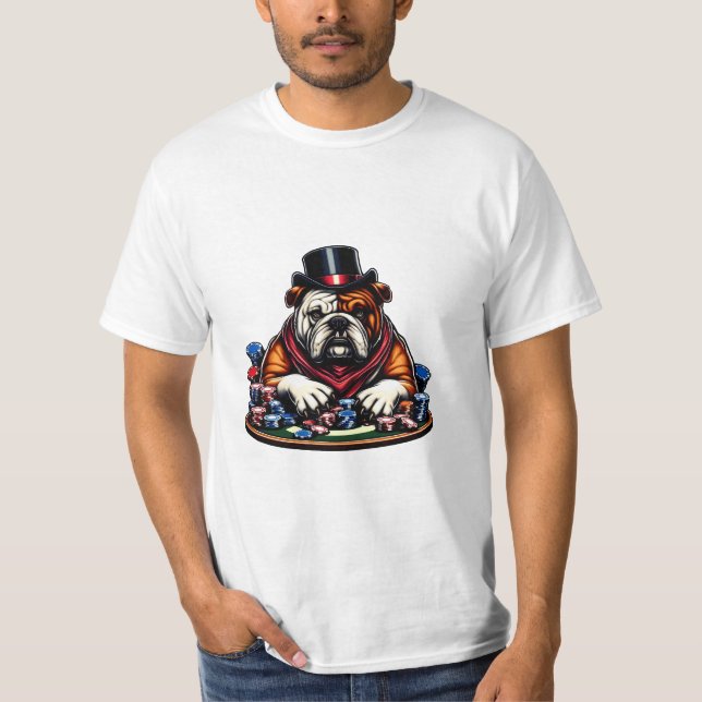 Camiseta bulldog jugando al póquer juegos de casino arte (Anverso)