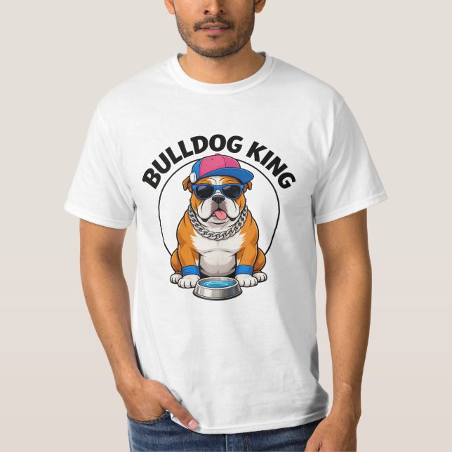 Camiseta Bulldog King Cool Sunglasses Design (Anverso)