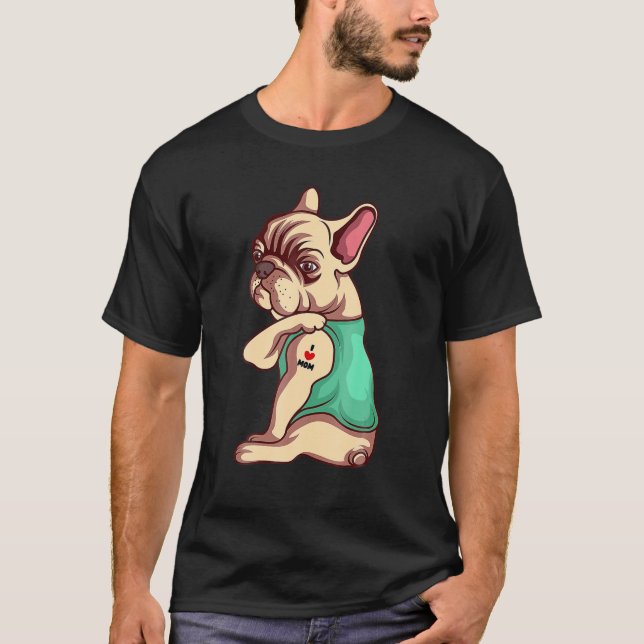 Camiseta Bulldog lindo - Amo a mamá, corazón a mamá (Anverso)