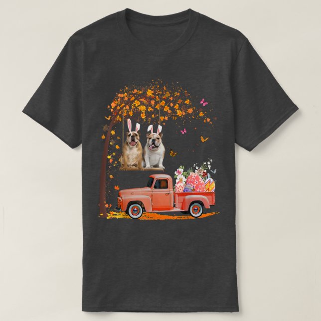 Camiseta Bulldog Lover Bunny Truck Eggs Tree Dog Rabbit Eas (Diseño del anverso)