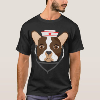 Camiseta Bulldog marrón con gorro de enfermera, lindo para