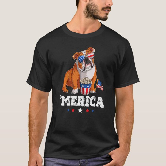 Camiseta Bulldog Merica 4 de julio Bandera Estadounidense E (Anverso)