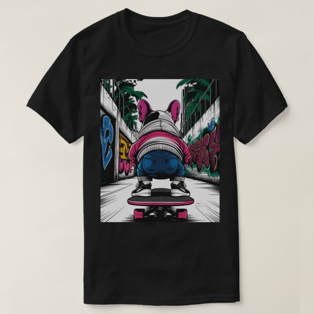 Camiseta Bulldog Pasea En Skateboard (Diseño del anverso)