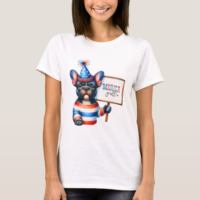 Camiseta Bulldog patriótico francés 'Merica Y'all (Anverso)