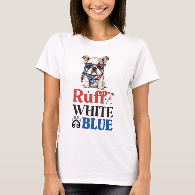 Camiseta Bulldog patriótico Ruff White and Blue (Anverso)