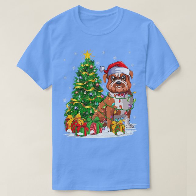 Camiseta Bulldog Perro amante Navidad Árbol Santa Funny Bul (Diseño del anverso)