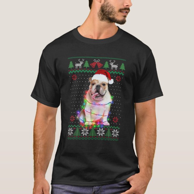 Camiseta Bulldog Perro Navidades suéteres adoradores perros (Anverso)