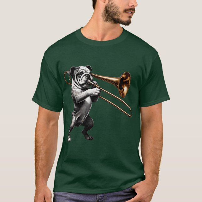 Camiseta Bulldog Playingrombone Player Dog Lover friends (Anverso)