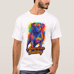 Camiseta Bulldog Pop Art American - Perro neón vibrante