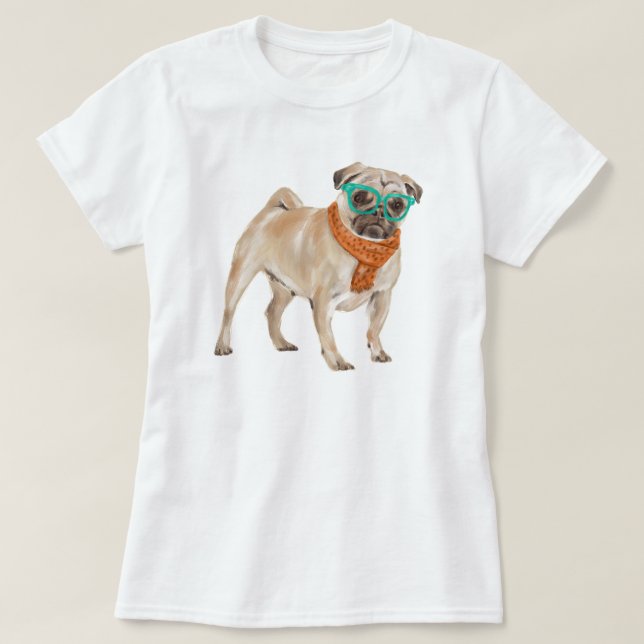 Camiseta Bulldog Pug pintado a mano (Diseño del anverso)
