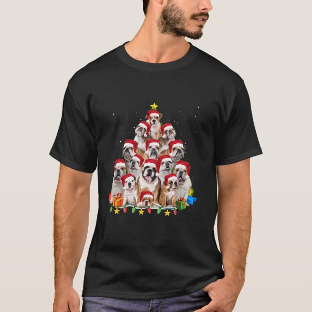 Camiseta Bulldog Santa Christmas Tree enciende a los Chicas (Anverso)
