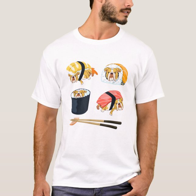 Camiseta Bulldog sushi inglés gracioso (Anverso)