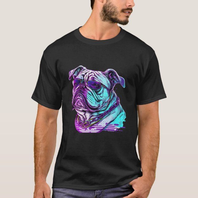 Camiseta Bulldog Synthwave 80s Retrowave Aesthetic (Anverso)