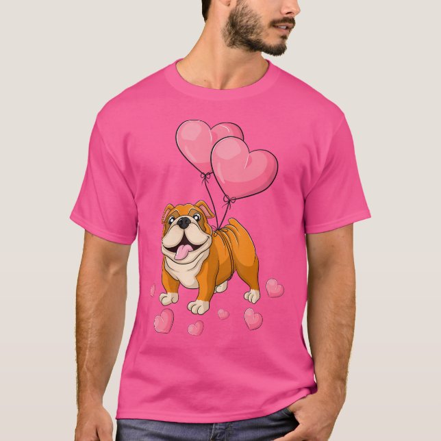 Camiseta Bulldog Valentines Day Holding Balloon Heart My Va (Anverso)