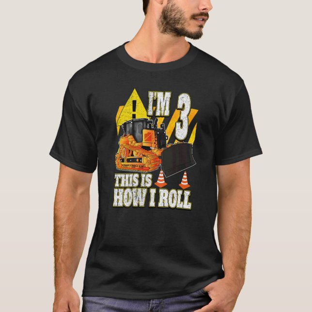 Camiseta Bulldozer de cumpleaños de 3 años (Anverso)