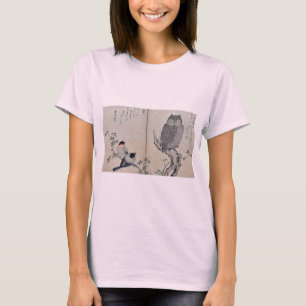Camiseta Bullfinch y búho de cuernos por Kitagawa, Utamaro