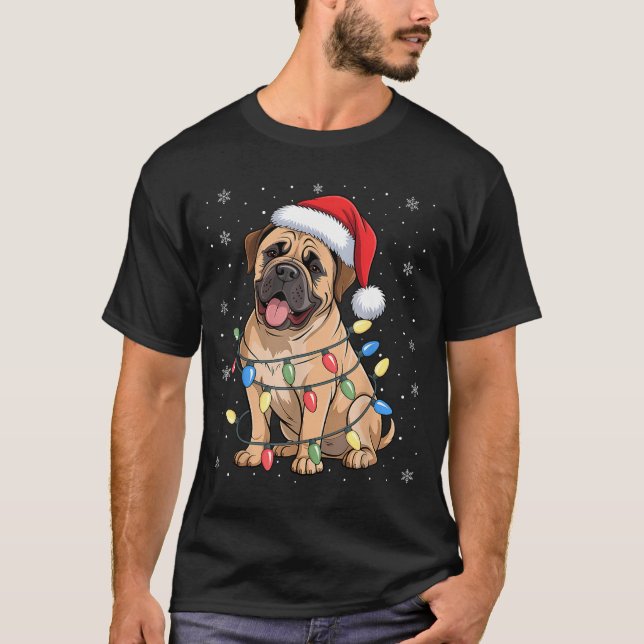 Camiseta Bullmastiff Dog Christmas Tree Lights Dogs Xmas Pa (Anverso)