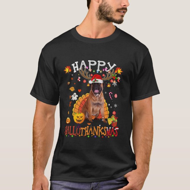 Camiseta Bullmastiff Perro Navidades Halloween Perro Happy  (Anverso)