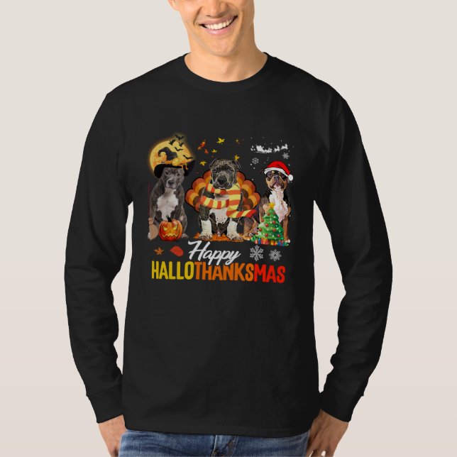 Camiseta Bully Dog Happy Hallothanksmas Halloween Thanksgiv (Anverso)
