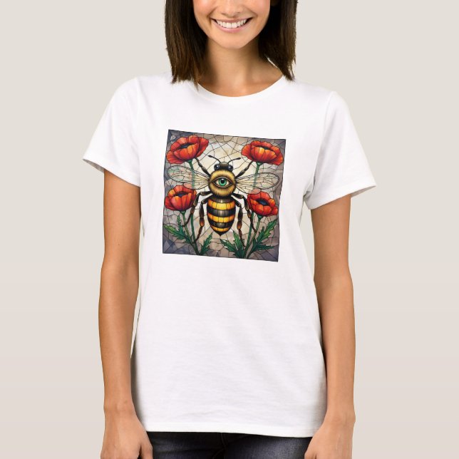 Camiseta Bumble bee stained glass vibrant poppy flower eye (Anverso)