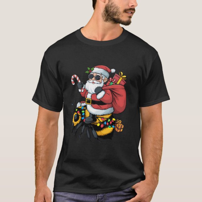 Camiseta Bumble Bee Xmas iluminando Santa Riding Bumble Bee (Anverso)