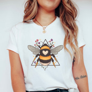 Camiseta Bumblebee de marco floral; verano de abeja cardíac