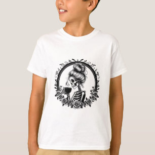 Camiseta Bun Skeleton Beber café Vintage Halloween Diversió