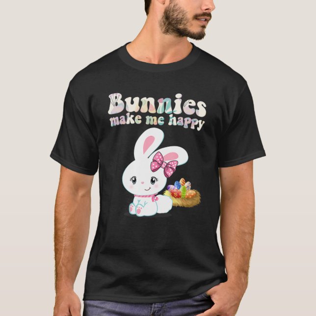 Camiseta BUNNIES ME HACEN FELIZ NIÑO Chica Y MAMÁ TECA (Anverso)