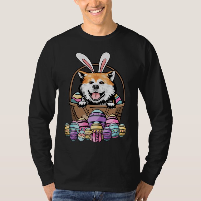 Camiseta Bunny Akita Perro Feliz Día de Pascua Caza de Huev (Anverso)