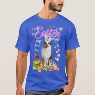 Camiseta Bunny Australian Shepherd Dog Happy Easter Eggs 