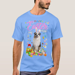 Camiseta Bunny Australian Shepherd Dog Happy Easter Eggs