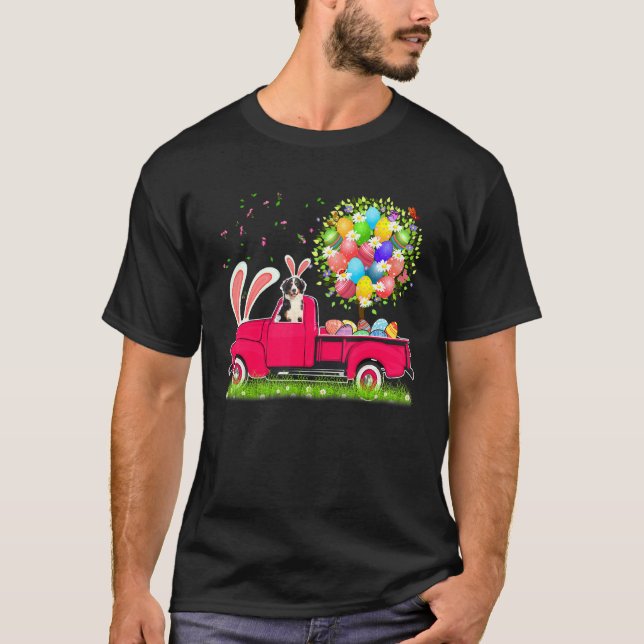 Camiseta Bunny Bernese Mountain Happy Eggs Tree (Anverso)