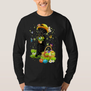 Camiseta Bunny Black Labrador Dog Happy Eggs Easter