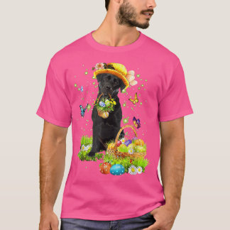 Camiseta Bunny Black Labrador Dog Happy Eggs Easter 