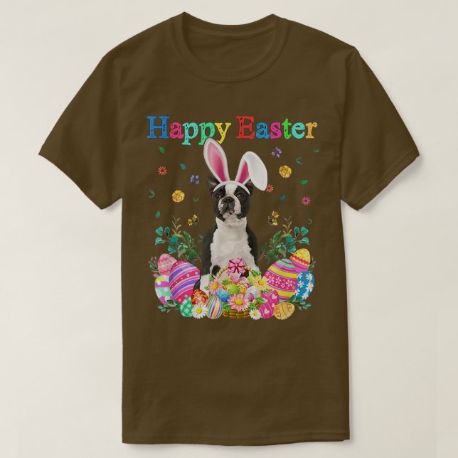 Camiseta Bunny Boston Terrier Dog Feliz Eggs de Pascua  (Diseño del anverso)