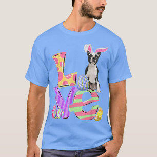 Camiseta Bunny Boston Terrier Dog Happy Eggs Tree