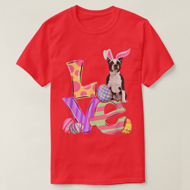 Camiseta Bunny Boston Terrier Dog Happy Eggs Tree (Diseño del anverso)