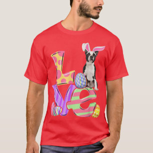Camiseta Bunny Boston Terrier Dog Happy Eggs Tree