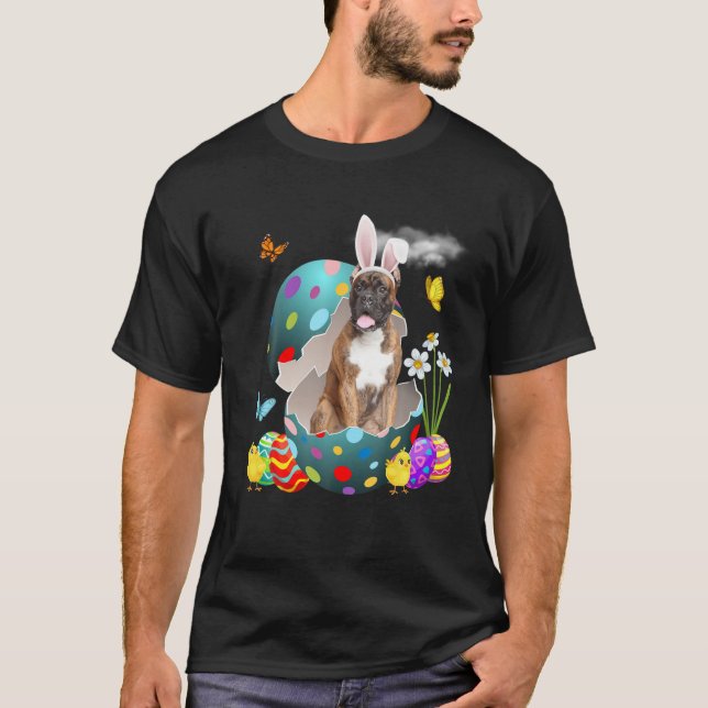 Camiseta Bunny Boxer Dog Happy Eggs de Pascua (Anverso)