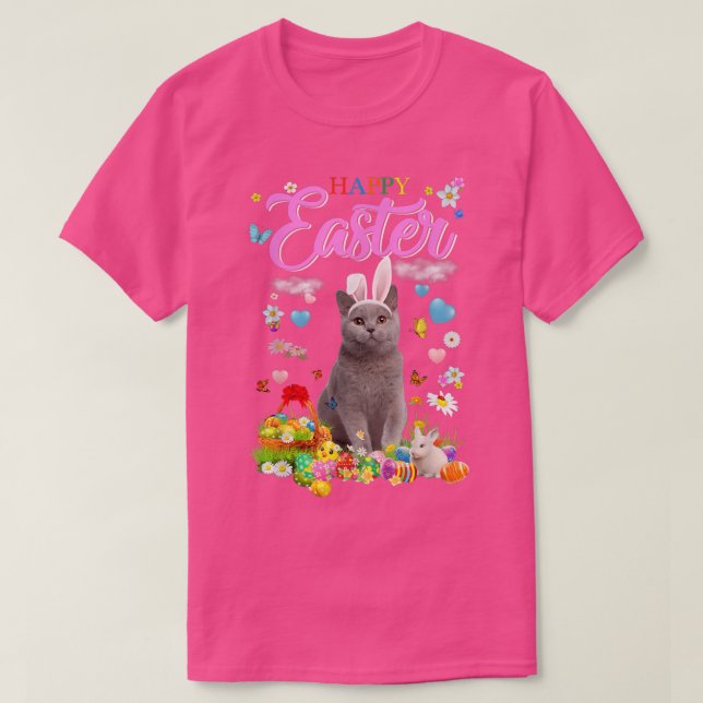 Camiseta Bunny British Shorthair Cat Happy Easter Eggs  (Diseño del anverso)