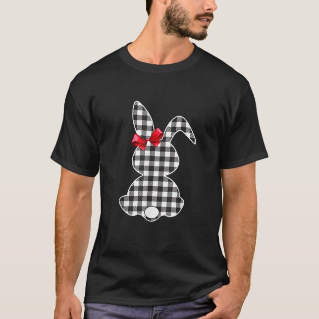 Camiseta Bunny Buffalo Black Plaid Prin Happy Easter Day Wo (Anverso)