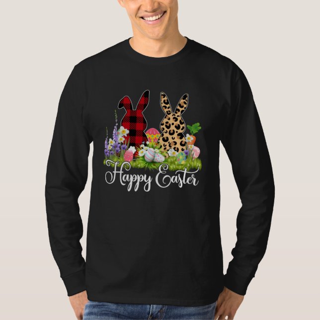 Camiseta Bunny Buffalo Red Plaid Leopard Print Happy Easter (Anverso)