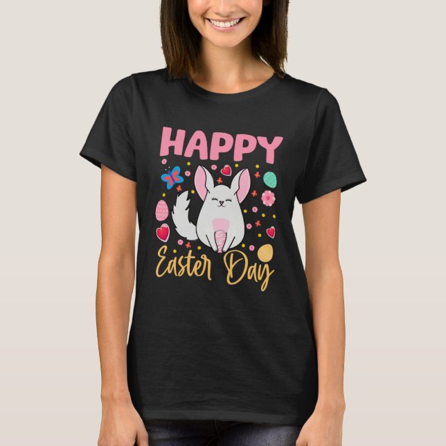 Camiseta Bunny Chinchilla Colorful Eggs Hunting Happy Easte (Anverso)