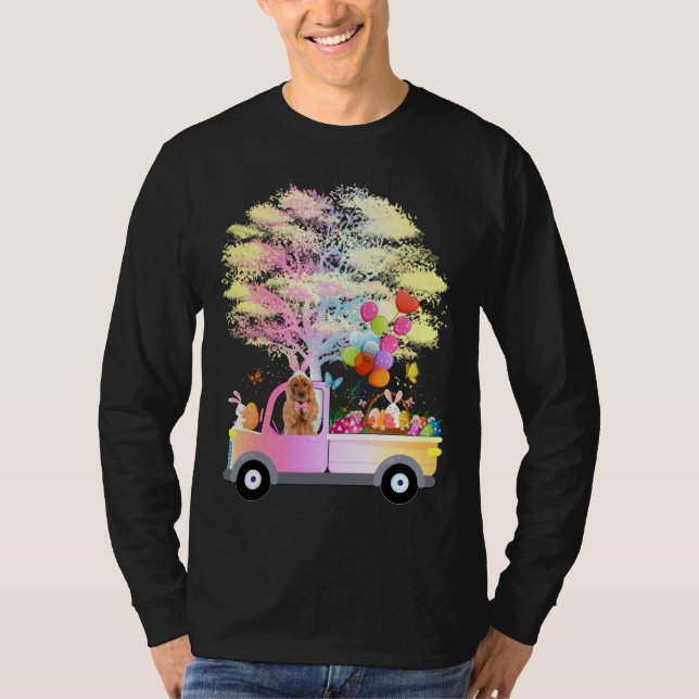 Camiseta Bunny Cocker Spaniel Dog & Eggs On Truck Happy Eas (Anverso)