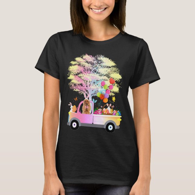 Camiseta Bunny Cocker Spaniel Dog & Eggs On Truck Happy Eas (Anverso)