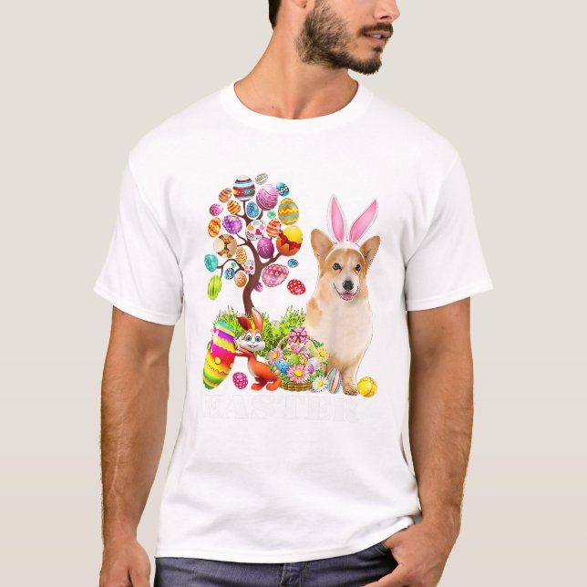 Camiseta Bunny Corgi Dog Happy Easter Eggs (Anverso)