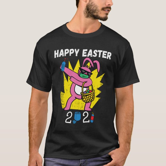 Camiseta Bunny Dabbing Happy Easter 2021 Bunny Wearing Face (Anverso)