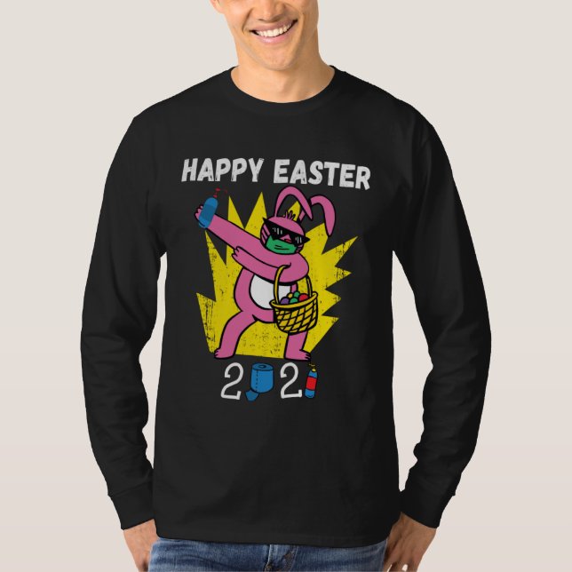 Camiseta Bunny Dabbing Happy Easter 2021 Bunny Wearing Face (Anverso)
