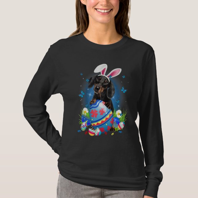 Camiseta Bunny Dachshund Con Caza De Flores De Semana Santa (Anverso)